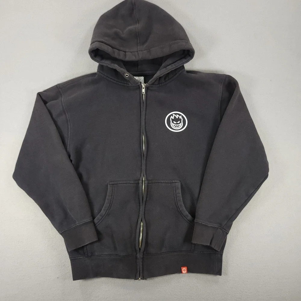 Vintage Spitfire Zip Up Hoodie Mens S Black Skate Grunge Y2k Pullover - Picture 1 of 15